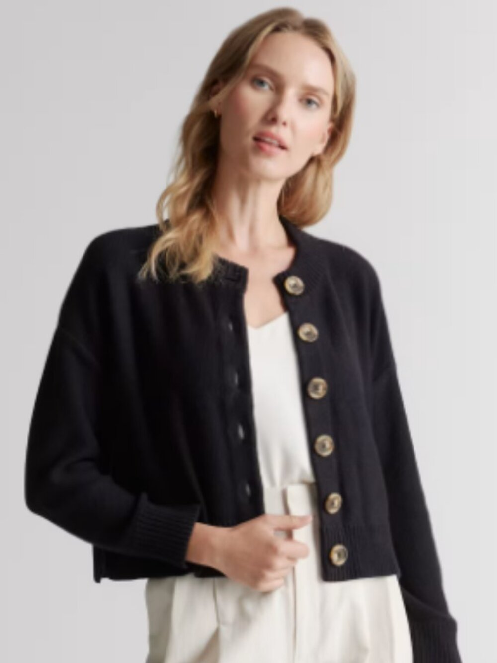 Quince 100% Organic Cotton Cropped Cardigan Black - Medium
